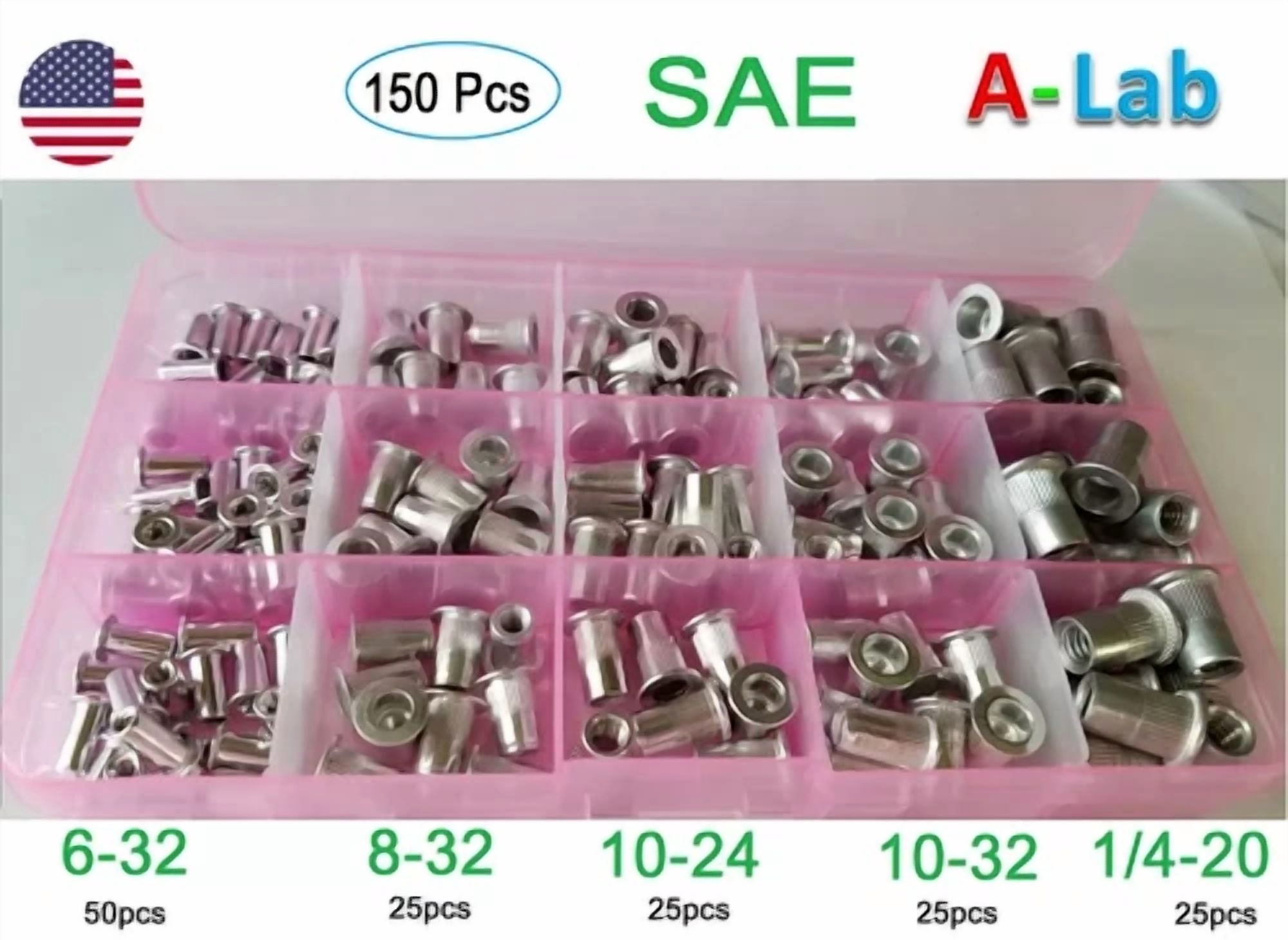 CIRCLE- Sae Imperial Aluminum Rivet Nut Kit Rivnut Nutsert Standard Inch (150 Pcs)