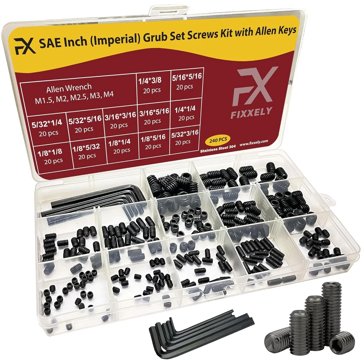 CIRCLE- Sae Set Screws Assortment Kit 240 Pcs Sae Inch Grub Screws With ...