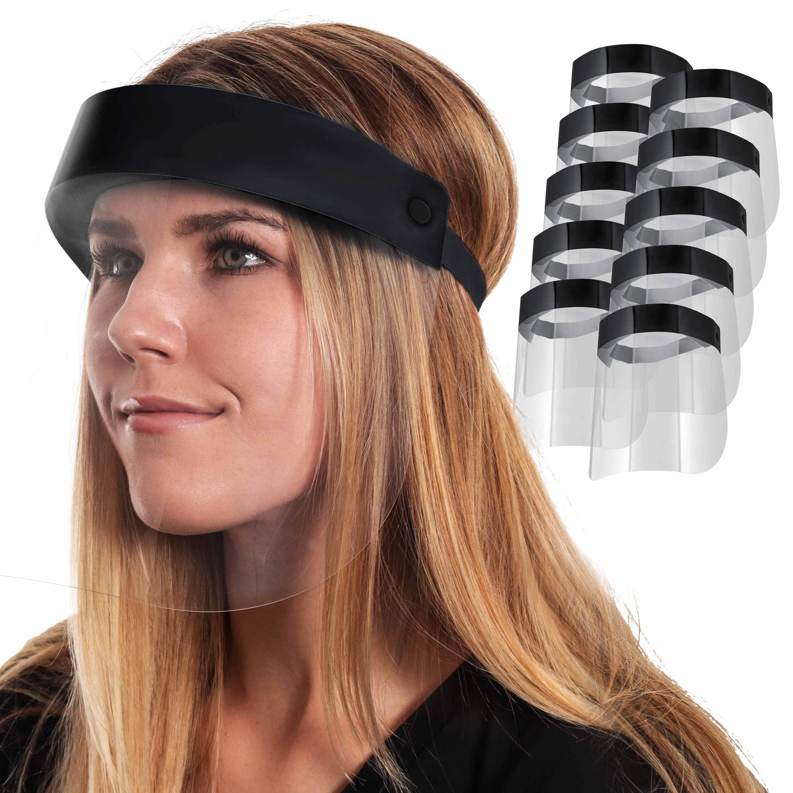 CIRCLE- Salon World Safety 10 Black Face Shields Clear Protective Full Face Shields