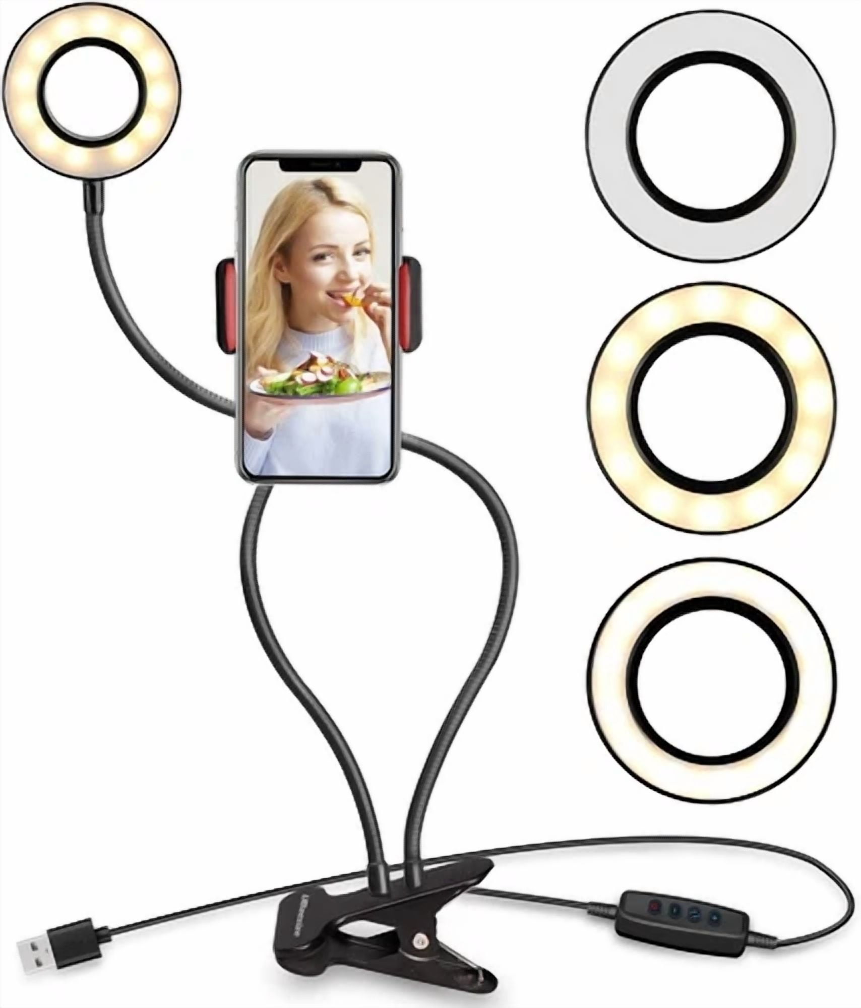 CIRCLE- Selfie Ring Light with Cell Phone Holder Stand for Live Stream/Makeup, Clip on,