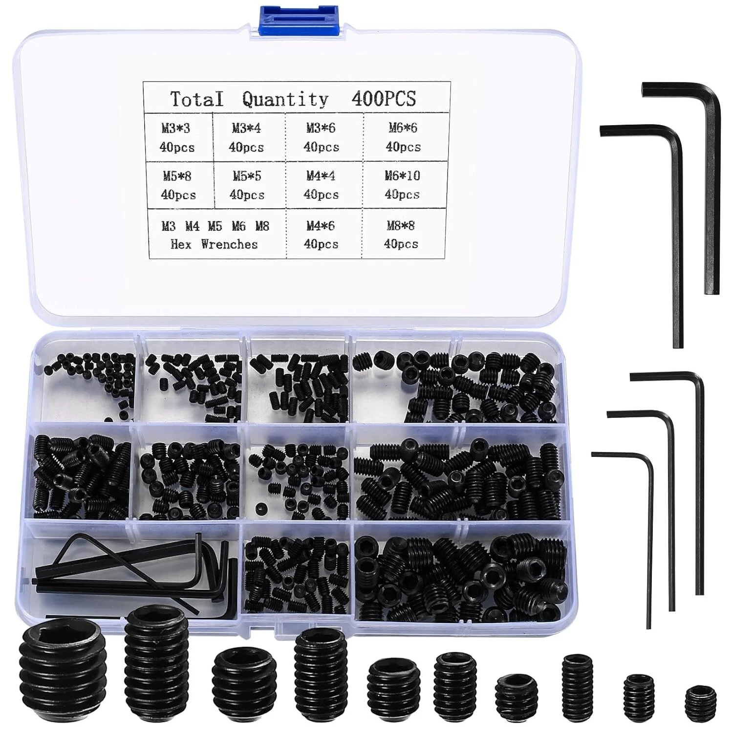 CIRCLE- Set Screws Assortment Kit, 400 Pcs M3/M4/M5/M6/M8 Allen Head Hex Socket Grub Scr