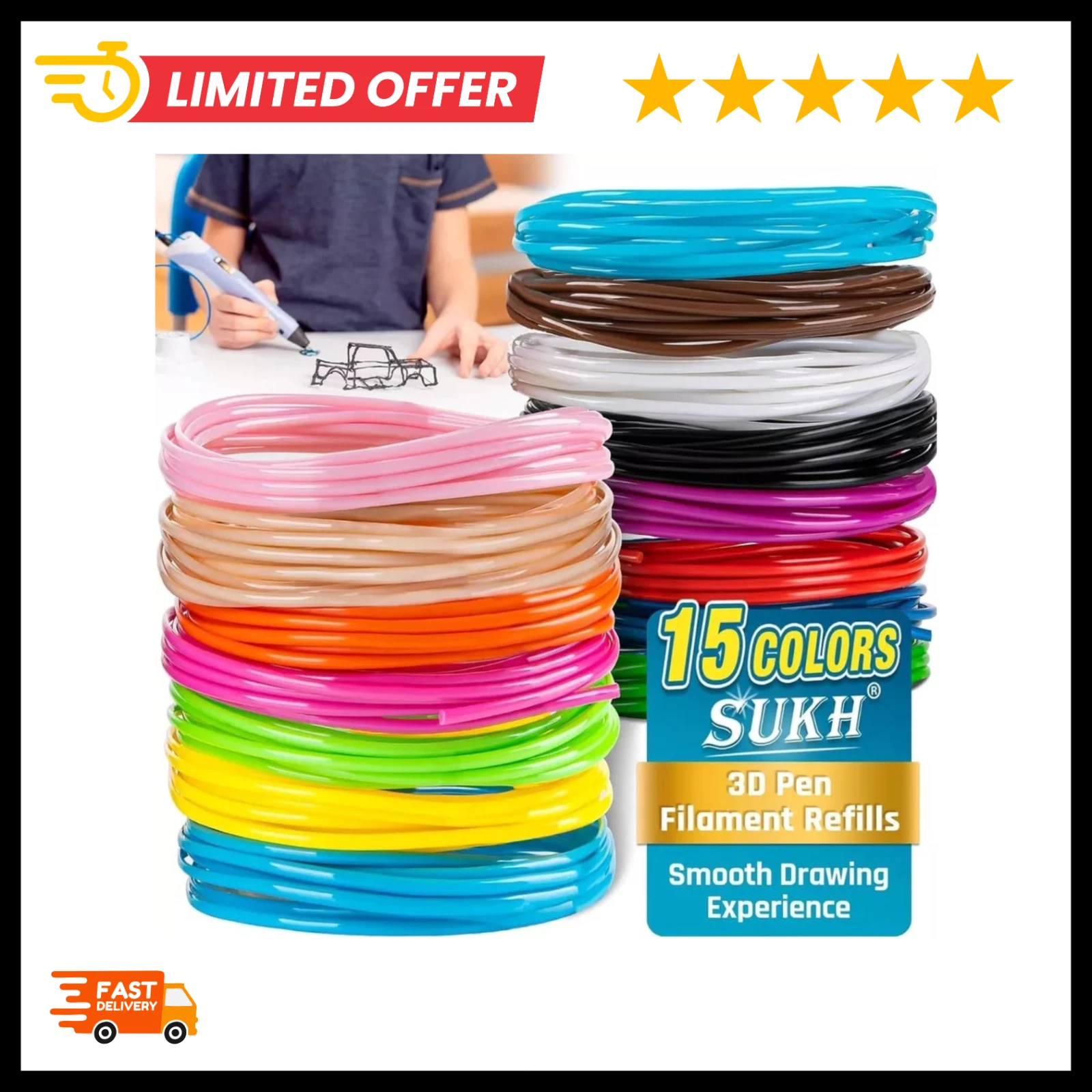 CIRCLE- Sukh 15 Colors 3D Pen Filament Refills - 1.75Mm 3D Pen Pla Filament Each Colo...