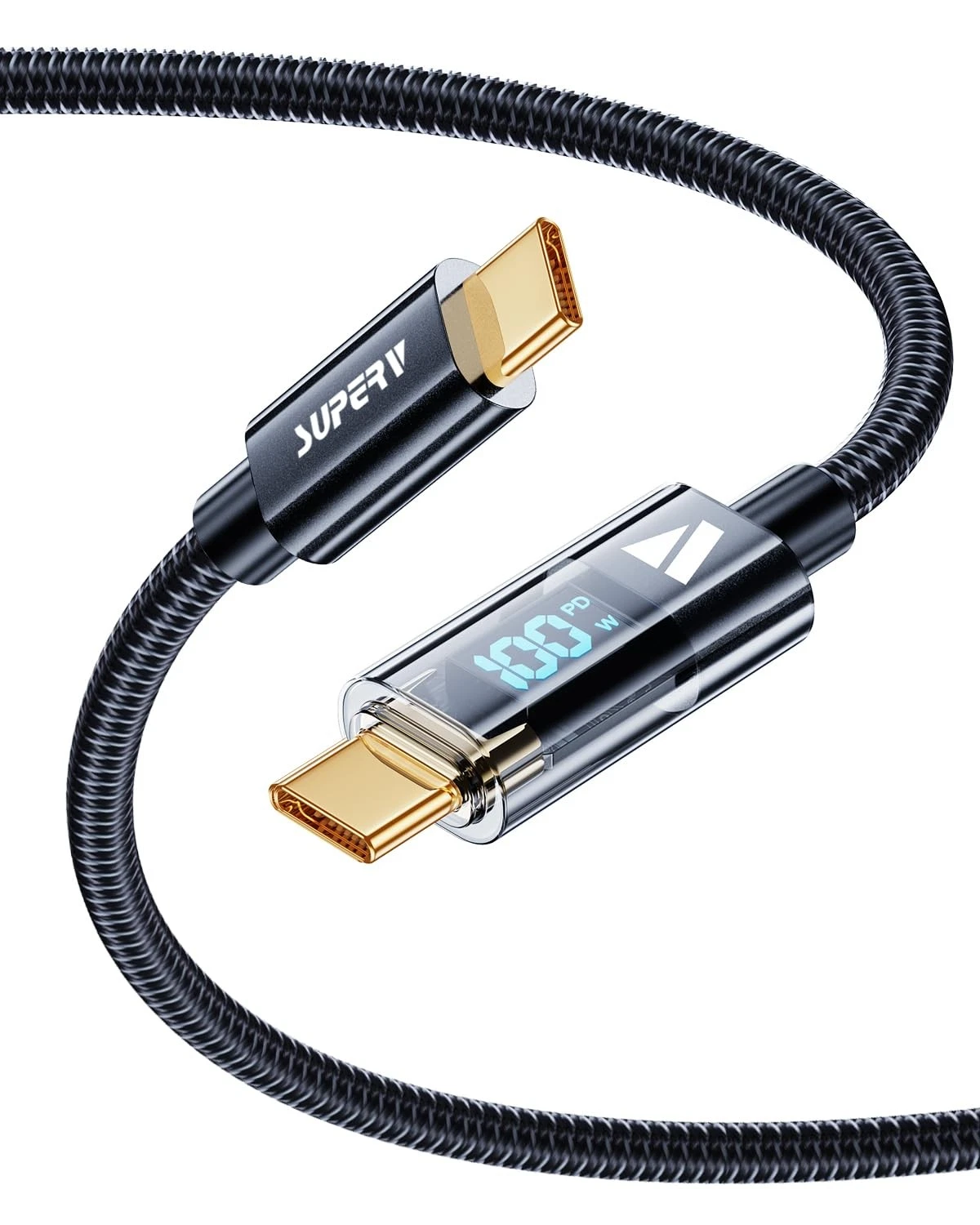 CIRCLE- Superv Usb C To C Charger Cable Transparent Data 0.98Ft/30Cm, Black