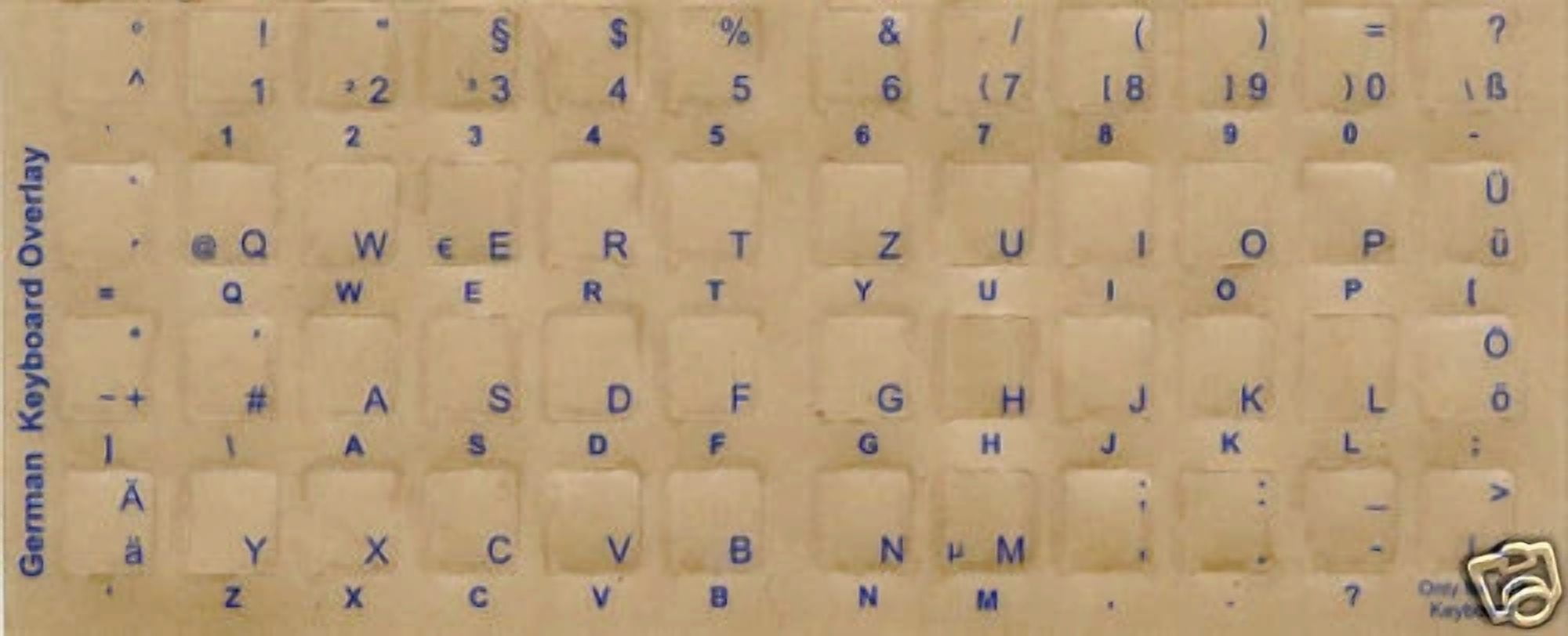 CIRCLE- Transparent German Keyboard Stickers Blue Letters