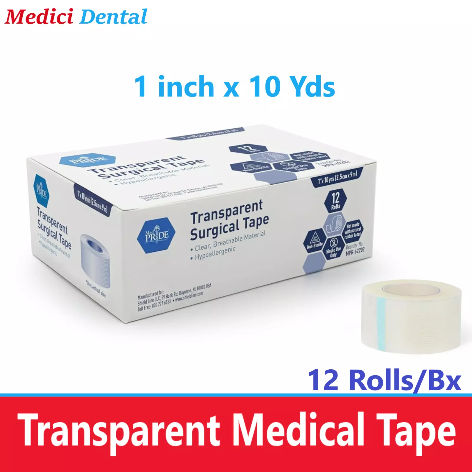 CIRCLE- Transpore Clear Surgical Tape Hypoallergenic, 1 Inch X 10 Yds, Latex Free, 12/Bx