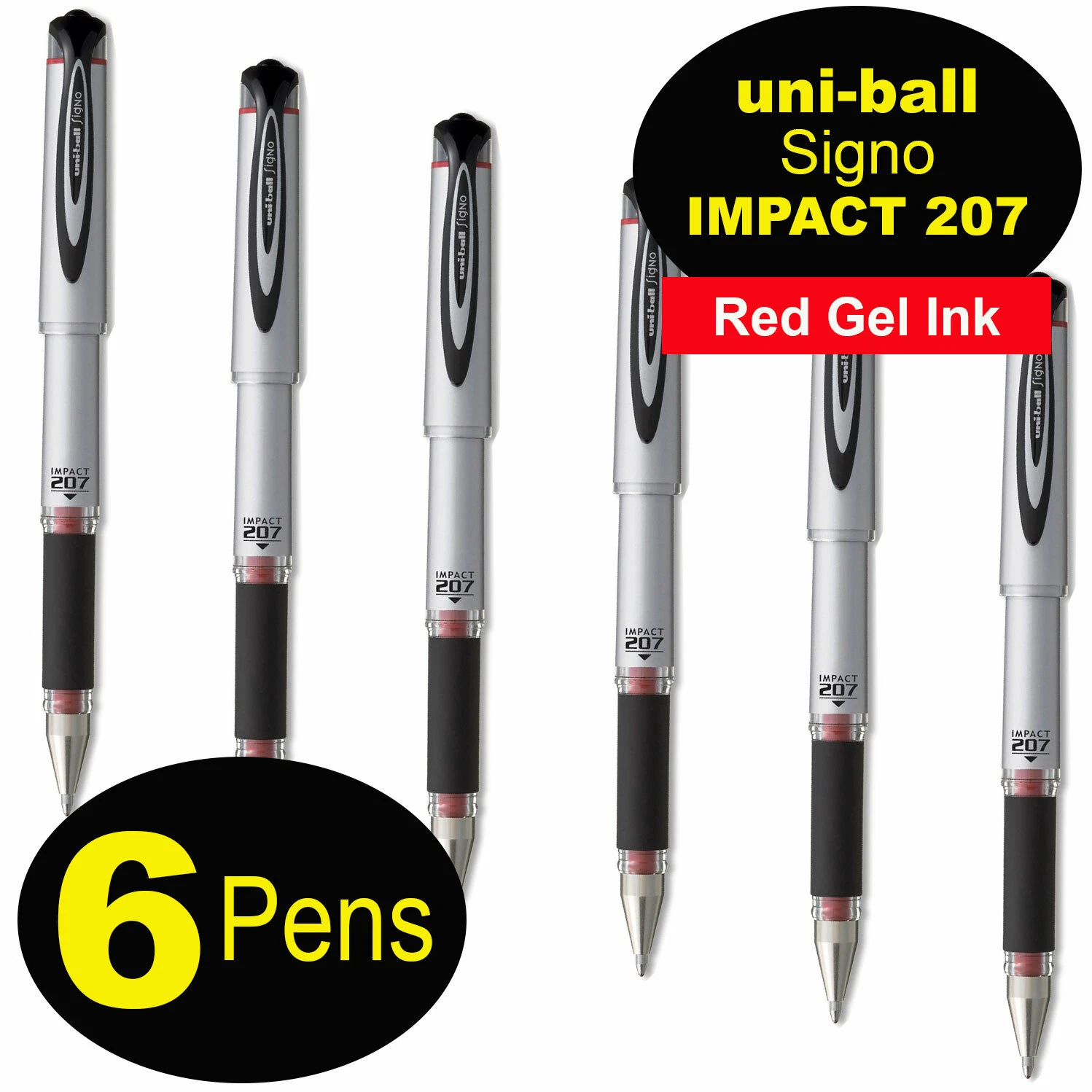 CIRCLE- Uni-Ball Signo Impact 207 65802 Red Gel Ink 1.0Mm Bold Rollerball Pen Pack Of 6
