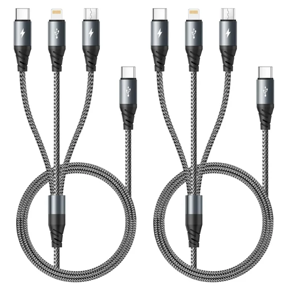 CIRCLE- Usb C Multi Charging Cable 3A,[2Pack 4Ft] 3 In 1 Nylon Grey2