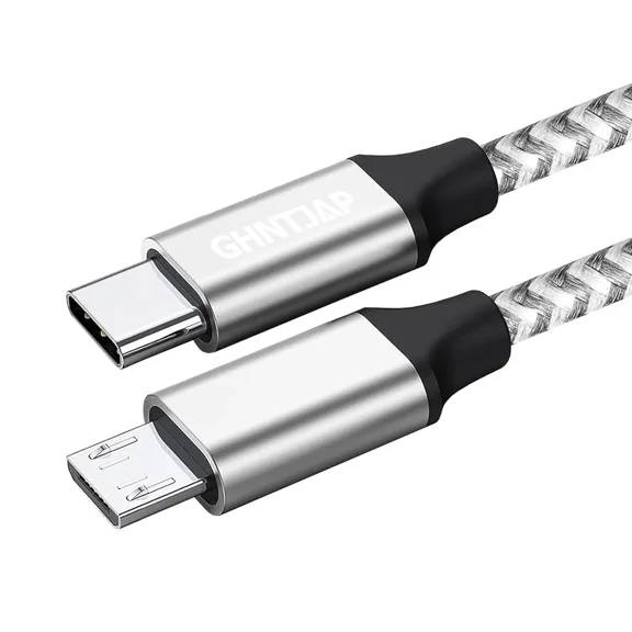 CIRCLE- Usb C To Micro Cable 5Ft, Braided Android Charger Compatible Silver