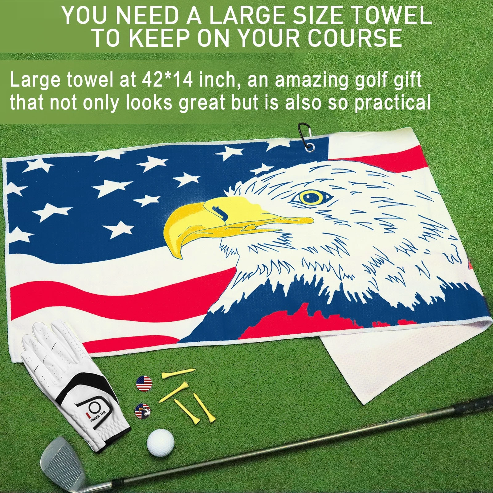 CIRCLE- Waffle Pattern Microfiber Fabric Golf Towel 14*42Inch For
