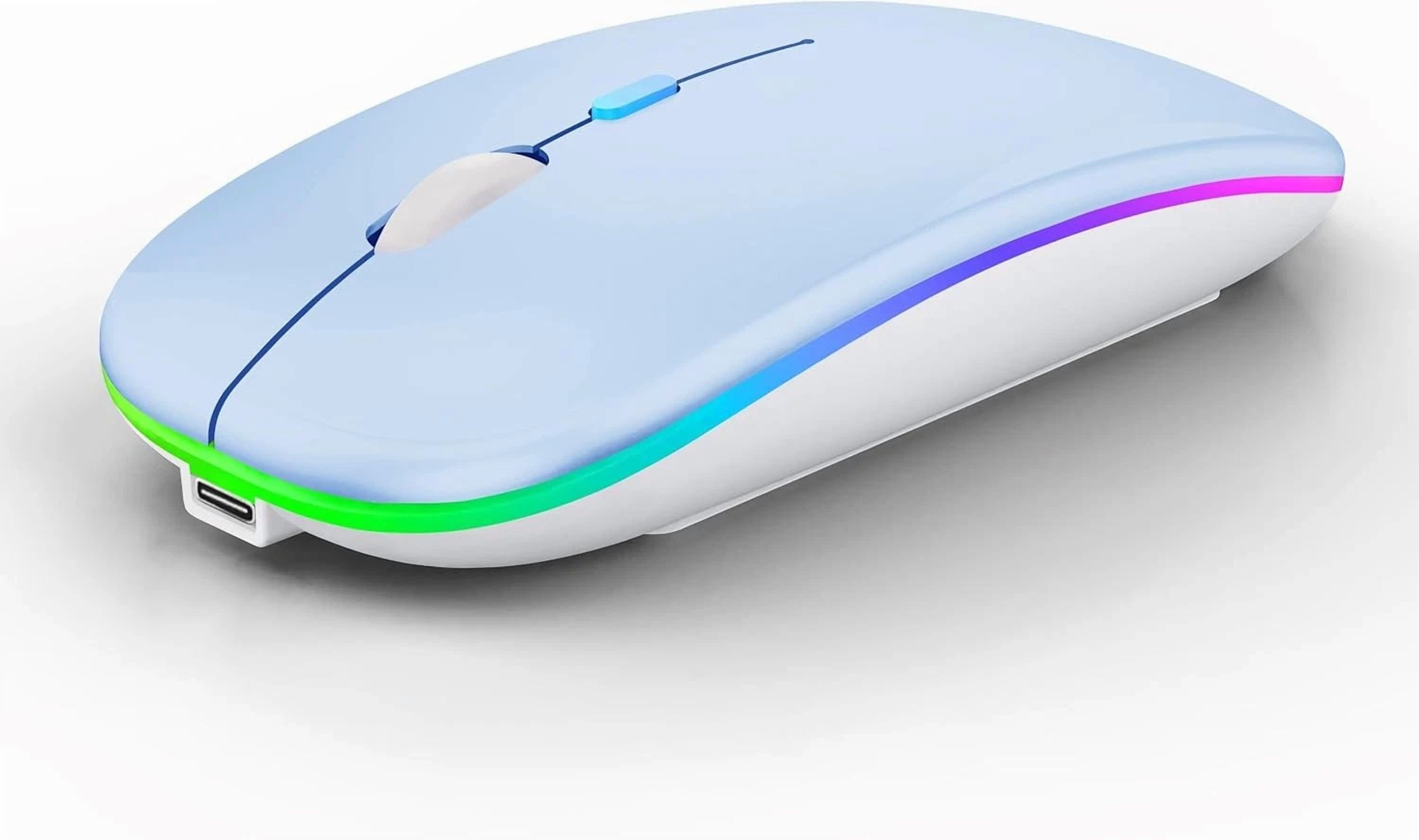 CIRCLE- Wireless Bluetooth Mouse Rechargeable Laptop Mice With Led Lights Silent Blue