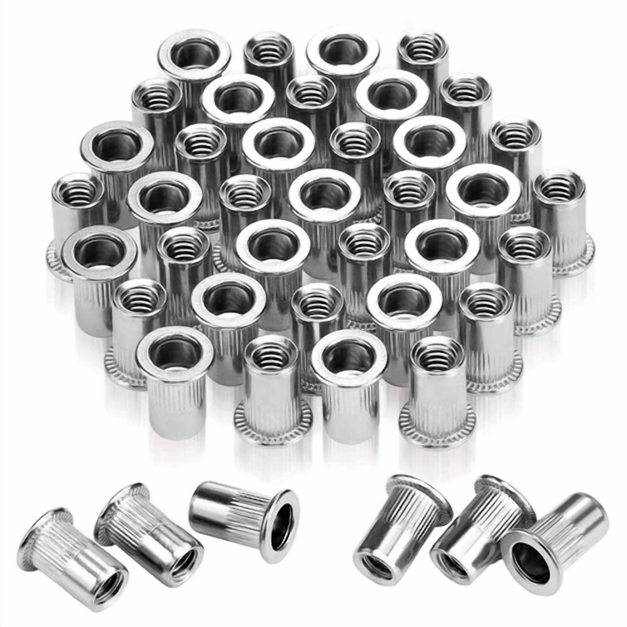 CIRCLE- Workpro 50Pc Rivet Nuts 1/4"-20 Flat Head Threaded Insert Stainless Steel Rivnut