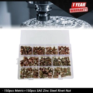 CIRCLE- Zinc Steel Rivet Nut Kit 300 Pcs Rivnut Nutsert Assort 150Pcs Metric+150Pcs Sae