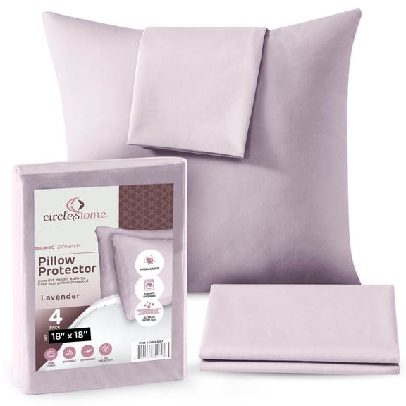 CIRCLESHOME Throw Pillow Protectors - 100% Cotton Breathable Pillowcases - 18 X 18 Square Pillowcases - Protects Pillows from Dirt, Dust and Debris (Square Pillow - 4 Pack- 18x18)