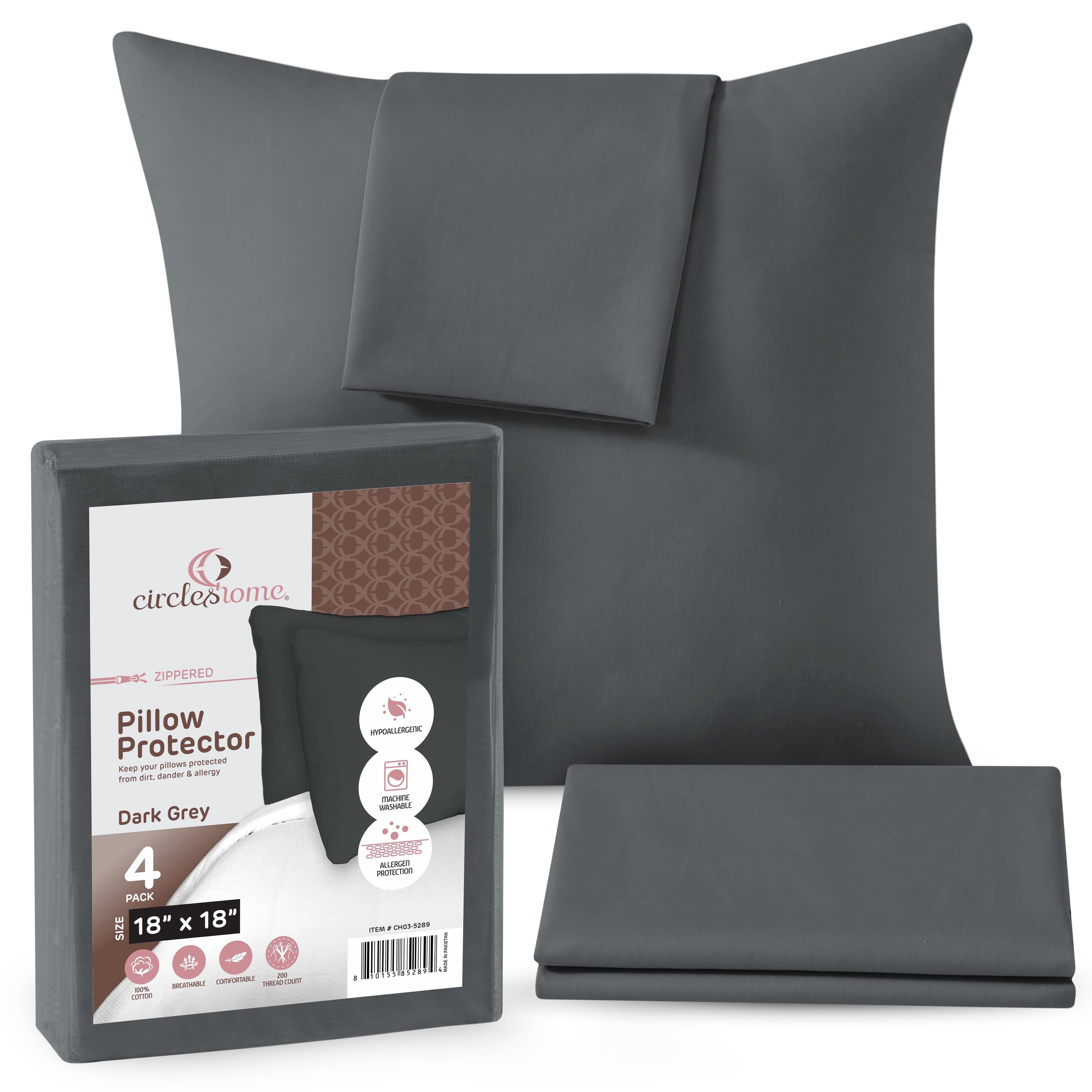 CIRCLESHOME Throw Pillow Protectors - 100% Cotton Breathable Pillowcases - 18 X 18 Square Pillowcases - Protects Pillows from Dirt, Dust and Debris (Square Pillow - 4 Pack- 18x18)