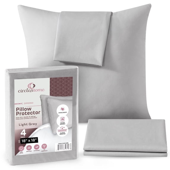 CIRCLESHOME Throw Pillow Protectors - 100% Cotton Breathable Pillowcases - 18 X 18 Square Pillowcases - Protects Pillows from Dirt, Dust and Debris (Square Pillow - 4 Pack- 18x18)