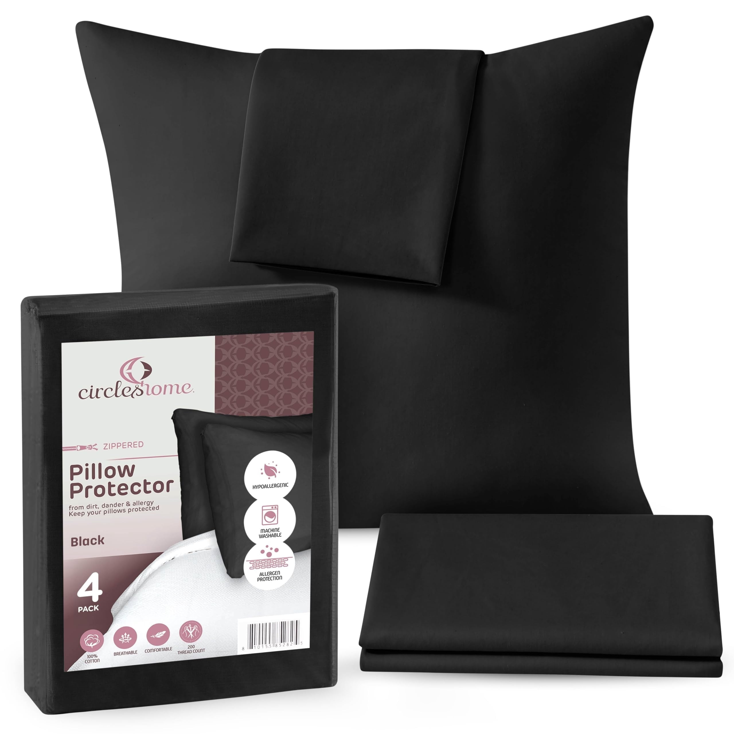 CIRCLESHOME Throw Pillow Protectors - 100% Cotton Breathable Pillowcases - 20 X 20 Square Pillowcases - Protects Pillows from Dirt, Dust and Debris (Square Pillow - 4 Pack- 20x20)