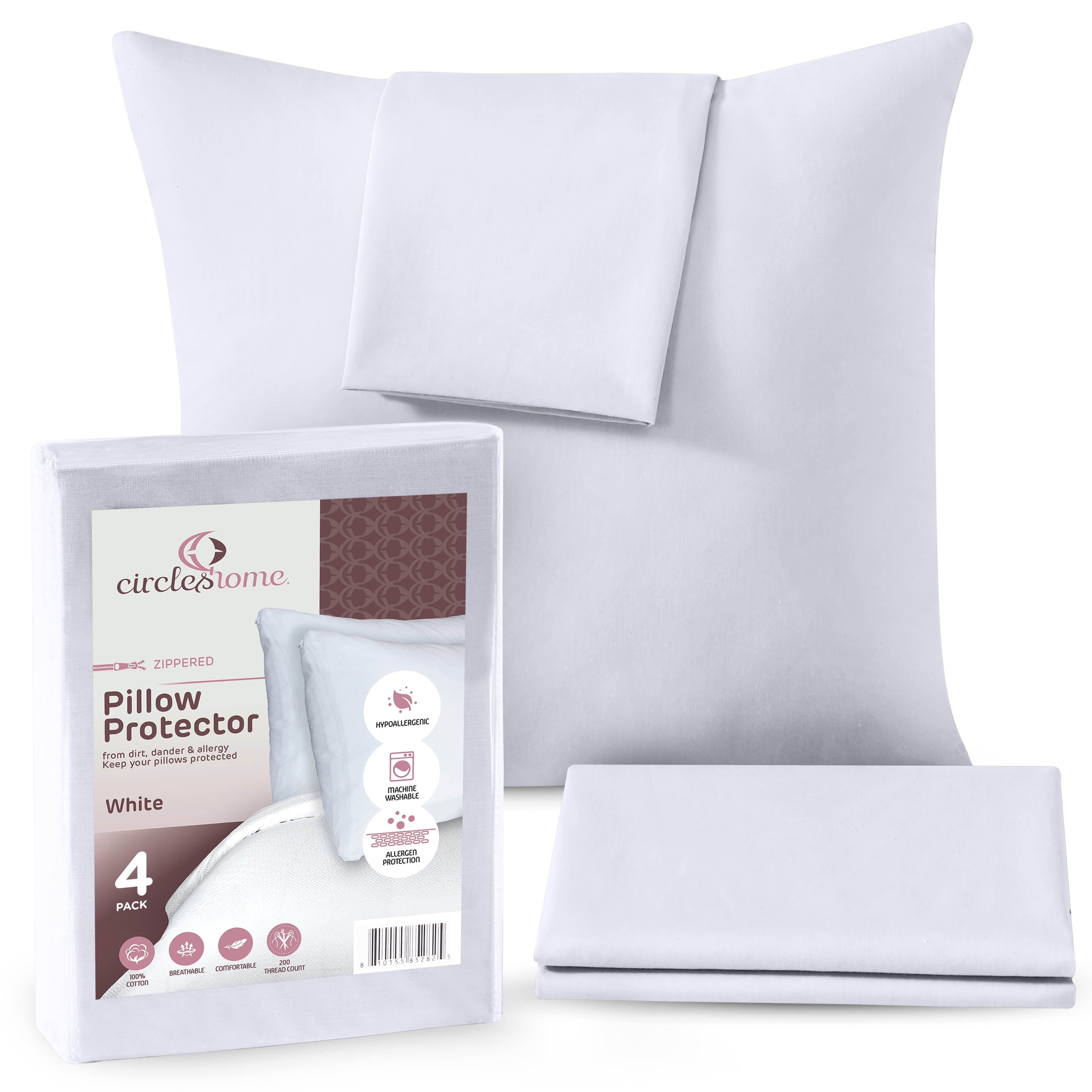 CIRCLESHOME Throw Pillow Protectors - 100% Cotton Breathable Pillowcases - 20 X 20 Square Pillowcases - Protects Pillows from Dirt, Dust and Debris (Square Pillow - 4 Pack- 20x20)