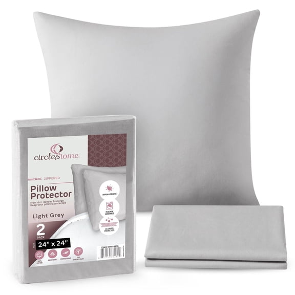 CIRCLESHOME Throw Pillow Protectors - 100% Cotton Breathable Pillowcases - 24 X 24 Square Pillowcases - Protects Pillows from Dirt, Dust and Debris (Square Pillow - 2 Pack- 24x24)