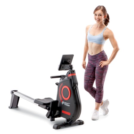 CIRCUIT FITNESS Deluxe Foldable Magnetic Rowing Machine with 8 Resistance Settings & Bluetooth AMZ-979RW-BT