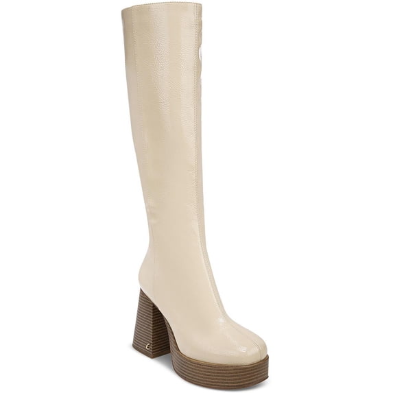 CIRCUS BY SAM EDELMAN Womens Beige 1" Platform Comfort Sandy Square Toe Block Heel Zip-Up Heeled Boots 10 M