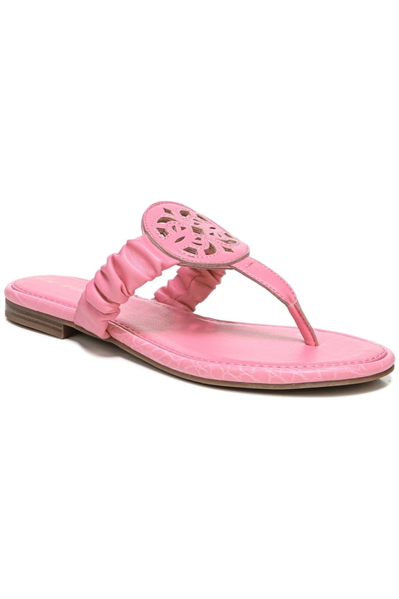Womens Pink Ruched Cushioned Camara Round Toe Slip On Thong Sandals 6.5 M
