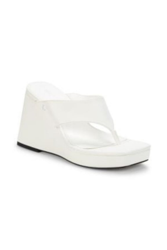 Womens White 1" Platform Padded Moira Square Toe Wedge Slip On Thong Sandals 8.5 M