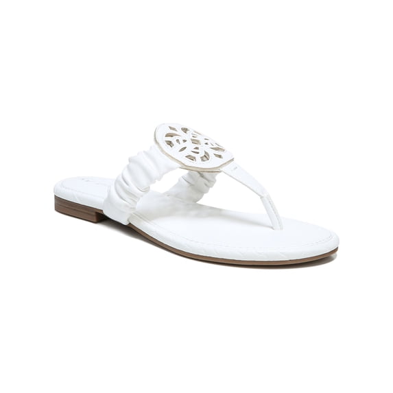 CIRCUS NY Womens White Laser Cut Medallion Ruched Cushioned Camara Round Toe Slip On Thong Sandals 6.5 M