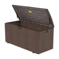 thumbnail image 1 of CIRUI 150-Gallon Outdoor Plastic Deck Box, Handle, Lockable Lid, Extra Large Waterproof Indoor，Outdoor Home Storage Box, Suitable for Patio Furniture, Cushions, Pool, Garden Tools - Brown, 1 of 3