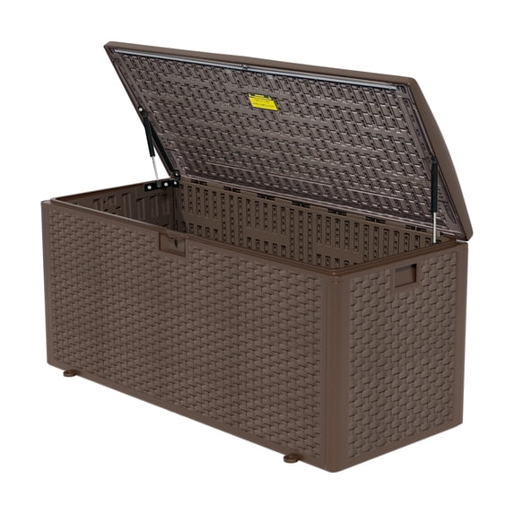 CIRUI 150-Gallon Outdoor Plastic Deck Box, Handle, Lockable Lid, Extra Large Waterproof Indoor,Outdoor Home Storage Box, Suitable for Patio Furniture, Cushions, Pool, Garden Tools - Brown