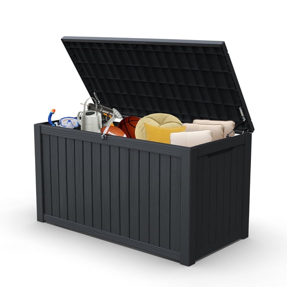 CIRUI 180 Gallon Double-Wall Resin Deck Box, Lockable Waterproof Outdoor Storage Box, Capacity and Doubles as Seating for Patio Furniture ,Garden Tools, Pool Accessories Black