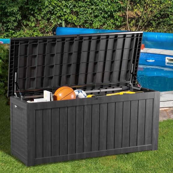 Mersco 260 Gallon Double Wall Resin Deck Box,Lockable Waterproof Outdoor Storage Box, 1000lbs Capacity & Doubles as Seating for Patio Furniture,Garden Tools, Pool Accessories (Black)