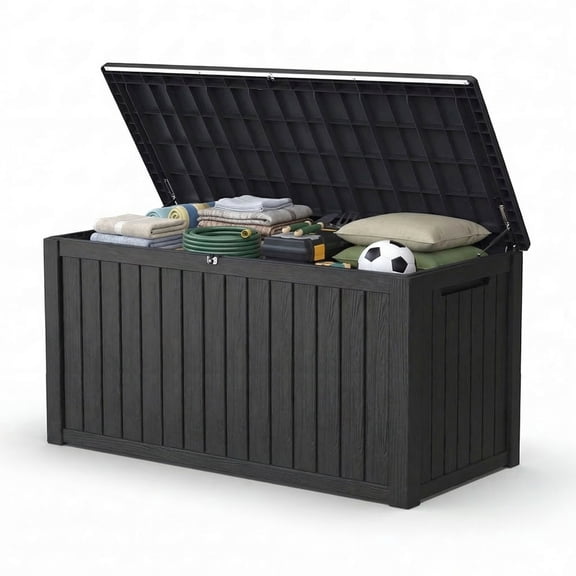 Mersco 320 Gallon Large Deck Box,Lockable Resin Outdoor Indoor Storage Box with Hundles,Waterproof UV Resistant Outside Deck Box for Patio Furniture Cushions, Pool Float,Garden Tool,Black
