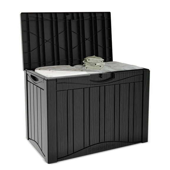 CIRUI 45 Gallon Double-Wall Resin Deck Box - Lockable Waterproof Outdoor Storage Box, 515lbs Capacity & Doubles as Seating for Patio Furniture - Garden Tools, Pool Accessories (Black)