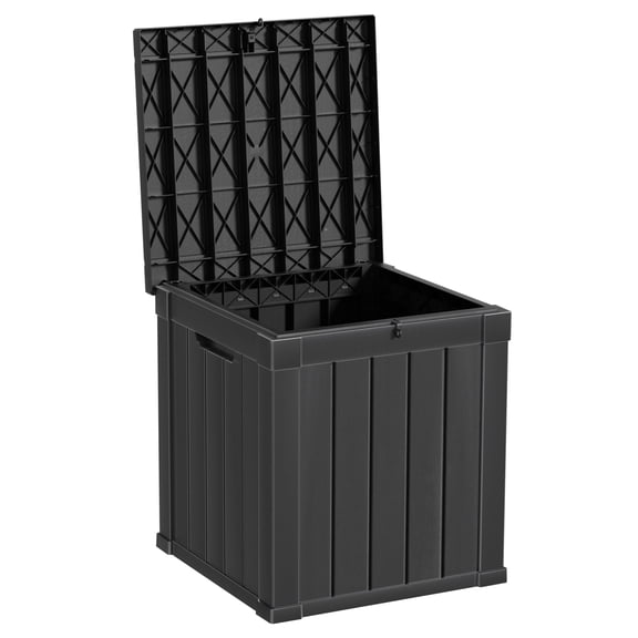 CIRUI 50 Gallon Double-Wall Resin Deck Box,Lockable Waterproof Outdoor Storage Box, 515lbs Capacity and Doubles as Seating for Patio Furniture,Garden Tools, Pool Accessories (Black)
