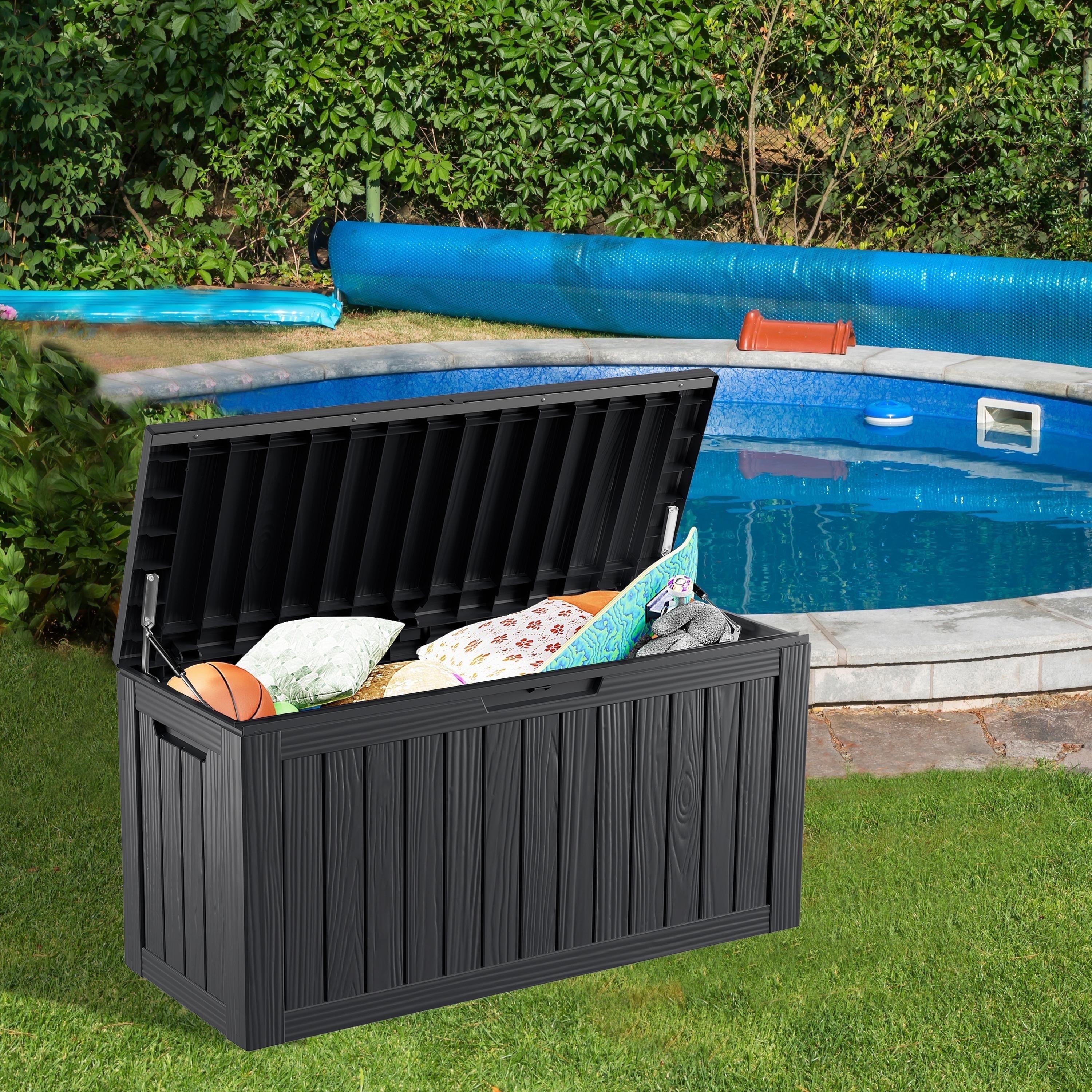 CIRUI 80 Gallon Double-Wall Resin Deck Box - Lockable Waterproof Outdoor Storage Box, 551lbs Capacity & Doubles as Seating for Patio Furniture - Garden Tools, Pool Accessories (Black)