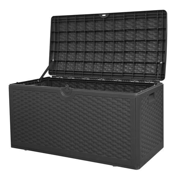 CIRUI 80-Gallon Outdoor Plastic Deck Box with Handle, Lockable Lid, Plastic Deck Box with Extra Large Waterproof Indoor and r Home Storage Box, Patio Furniture, Cushions, Pool, Garden Tools ,Black