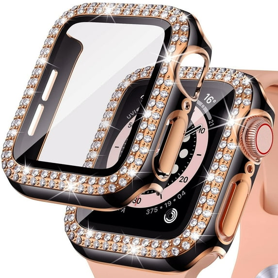 CIRUTVAL Bling PC Case Cover with Tempered Glass Screen Protector Compatible with Apple Watch case 40mm 44mm 42mm 38mm iWatch Diamond bumper+Screen Protector Apple Watch Series se 6 5 4 3 2 1