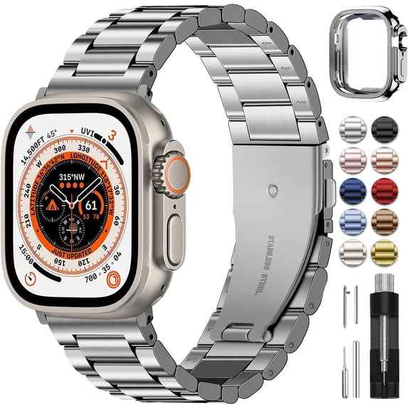 CIRUTVAL Compatible Apple Watch Bands and case iWatch Bands 49mm 45mm 44mm 42mm 41mm 40mm 38mm, Stainless Steel iWatch Band with Case for iWatch Series 9 8 7 6 5 4 3 2 1 SE Ultra