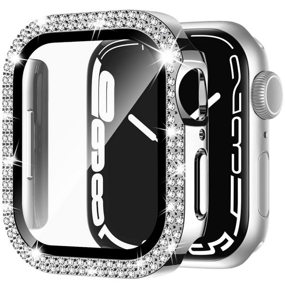 CIRUTVAL Diamond Case Compatible with Apple Watch 41mm 40mm 38mm 45mm 44mm 42mm iWatch Series 9 8 7 SE 6 5 4 3 Tempered Glass Screen Protector Crystal Bumper Bling Cases iWatch Protective Cover Women