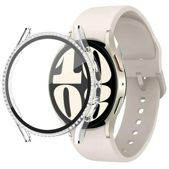 CIRUTVAL Glass+Case Compatible with Samsung Galaxy Watch 6 4 5 44mm 40mm 44 Accessoires Bling Diamond PC bumper+Screen protector watch6 watch5 watch4 Waterproofing Cover