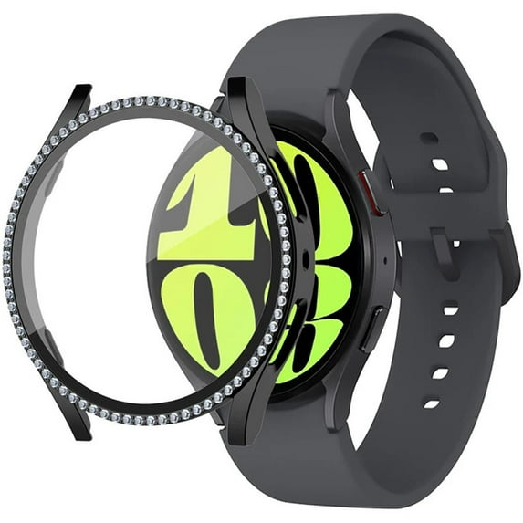 CIRUTVAL Glass+Case Compatible with Samsung Galaxy Watch 6 4 5 44mm 40mm 44 Accessoires Bling Diamond PC bumper+Screen protector watch6 watch5 watch4 Waterproofing Cover