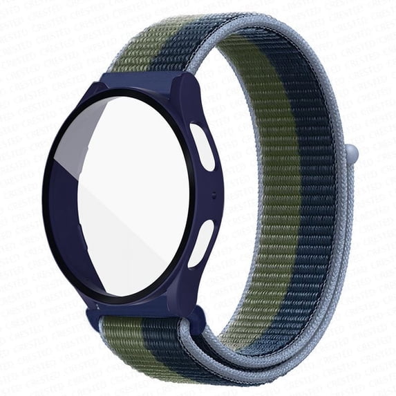 CIRUTVAL Nylon Band Braided Loop Strap + Hard Case Compatible with Samsung Galaxy watch 5 4 40mm 44mm with Tempered Glass Bumper Case Cover