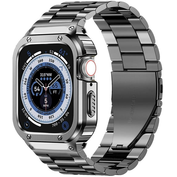 CIRUTVAL Stainless Steel Metal Band and Case Compatible with Apple Watch Band and Covre 41mm 40mm Ultra 49mm 45mm 44mm, Men Metal Protective Bumper Cover for iWatch Series 9 8 7 SE 6 5 4 3 2 1