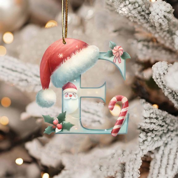 CISIL - Christmas Initial Ornaments, Personalized DIY 26 Letters Christmas Tree Decoration Pendant, Acrylic Initial Monogram Shape Xmas Tree Hanging Decor Christmas Gifts E-Snowflake Santa Claus