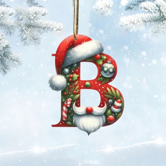 CISIL - Christmas Initial Ornaments, Personalized DIY 26 Letters Christmas Tree Decoration Pendant,Red Acrylic Initial Monogram Shape Xmas Tree Hanging Decor Christmas Gifts B-Christmas hat bell
