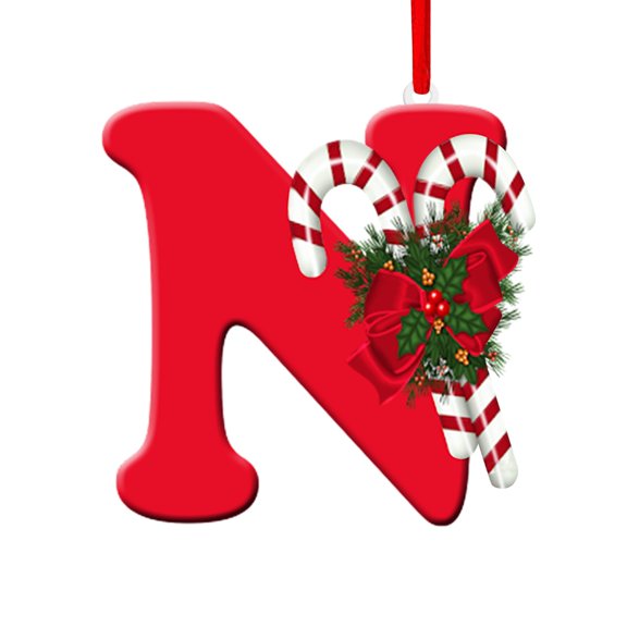 CISIL - Christmas Initial Ornaments, Personalized DIY 26 Letters Christmas Tree Decoration Pendant,Red Acrylic Initial Monogram Shape Xmas Tree Hanging Decor Christmas Gifts N-Cane berries