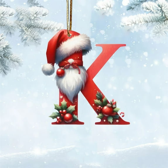 CISIL - Christmas Initial Ornaments, Personalized DIY 26 Letters Christmas Tree Decoration Pendant,Red Acrylic Initial Monogram Shape Xmas Tree Hanging Decor Christmas Gifts K-Christmas hat bell