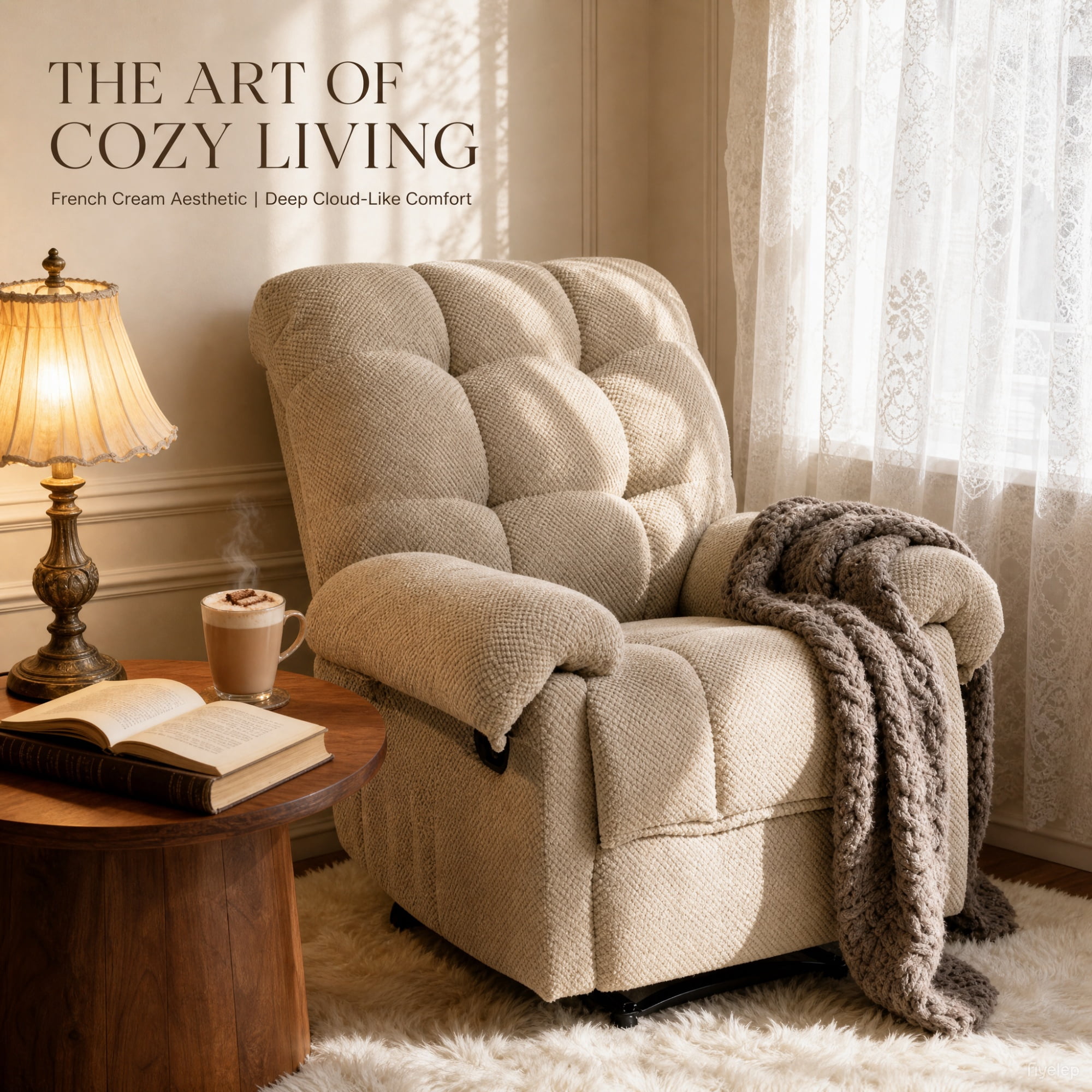 CISILOV Overstuffed Recliner Chair, Ergonomic Manual Push Back Lounge Chair with Padded Footrest, Comfortable Armchair 38.6 Inch for Living Room Home Theater Reading Nook and Relaxation, Camel