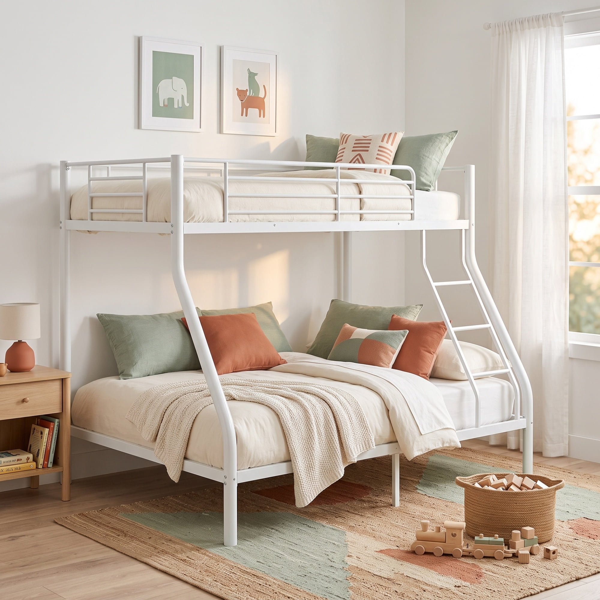 CISILOV Twin Over Full Bunk Bed, Sturdy Metal Bed Frame with Safety
