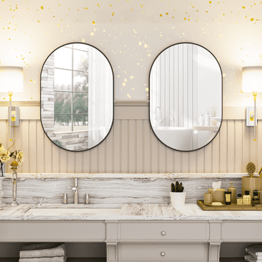CISTEROMAN 2 Pieces Black Oval Wall Mirror, 20" x 30" Oval Bathroom Mirror, Large Vanity Decor Mirror w/Aluminum Alloy Frame, Vertical & Horizontal